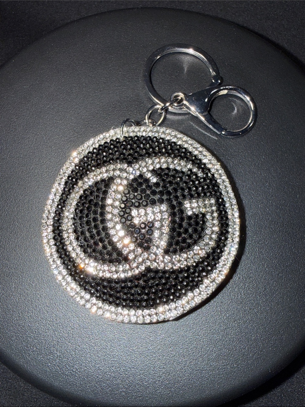Crystal-Embellished Black & Silver Keychain